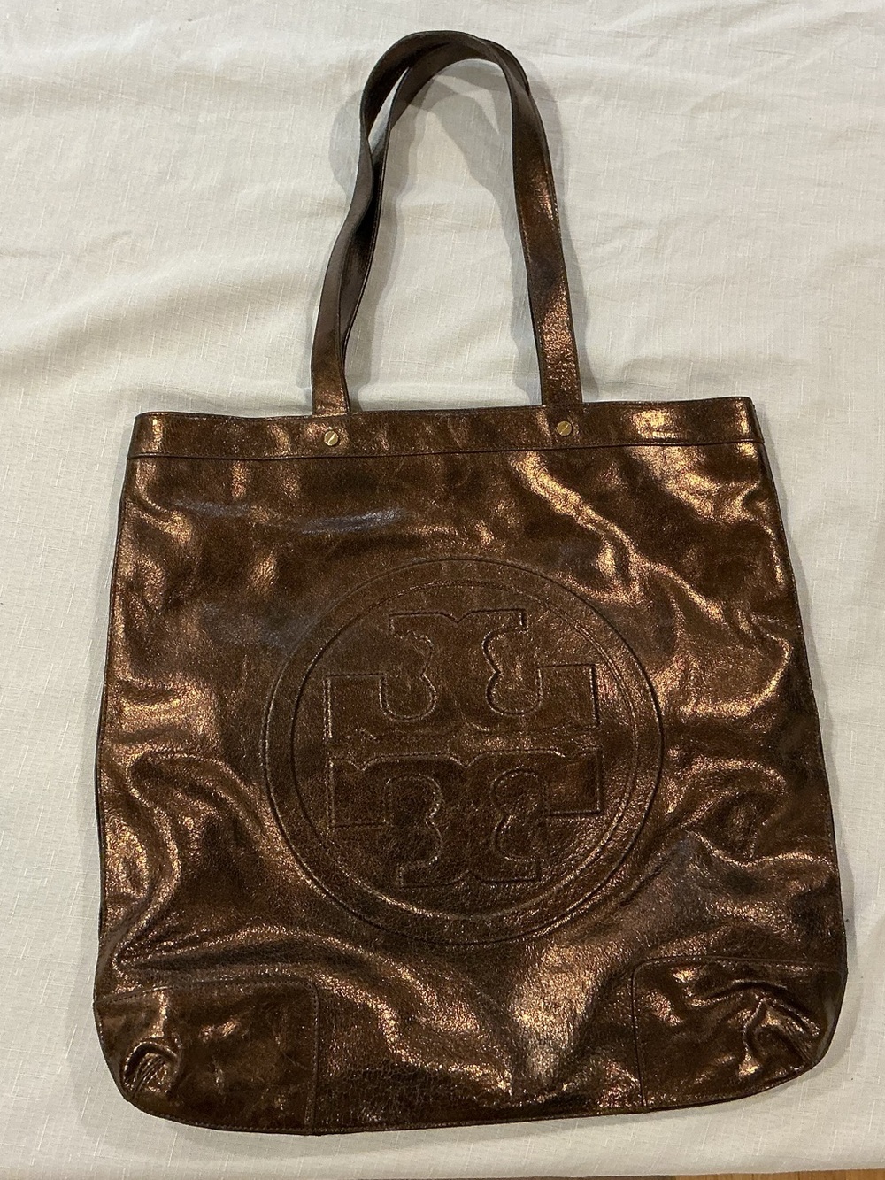 Tory Burch Bronze Crinkle Leather Large Tote